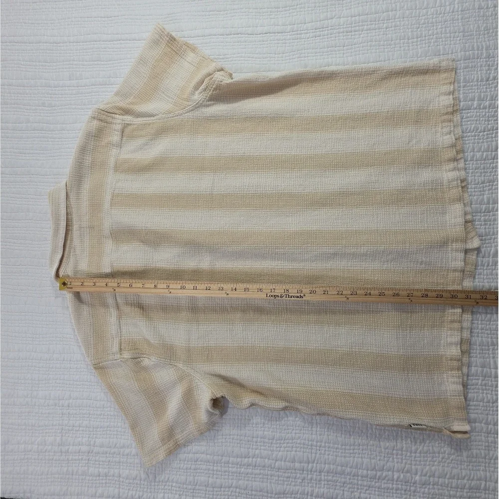 ROWM Open Weave Cotton Shirt Men's 3XT Tan Short Sleeve Button Up Vactionwear